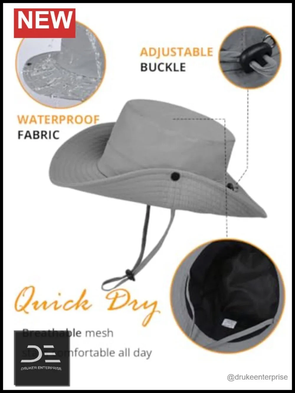Wide Brim Sun Hat UPF 80+ Waterproof Foldable Lightweight Outdoor Hat